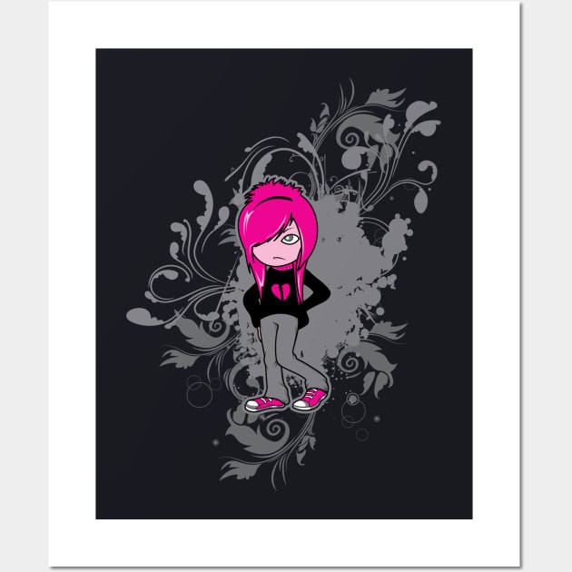 Emo Girl Anime Manga Illustration Wall Art by Foxxy Merch